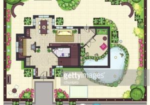 Garden Home Plans House Plan top View with Garden Vector Art Getty Images