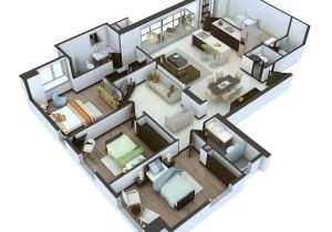 Home Plan 3d Design 25 More 3 Bedroom 3d Floor Plans