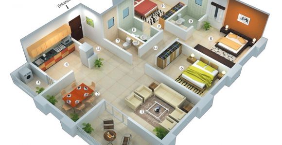 Home Plans 3d 25 More 3 Bedroom 3d Floor Plans