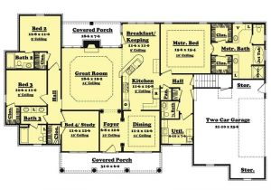 Home Plans 4 Bedroom Traditional Country Home Floor Plan Four Bedrooms Plan