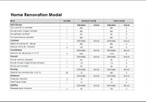 Home Remodeling Project Plan Template Home Renovation Model Template for Excel Excel Templates