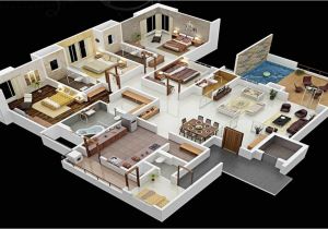 House Design Plans 3d 4 Bedrooms 4 Bedroom House Floor Plans 3d 3 Bedroom House Modern