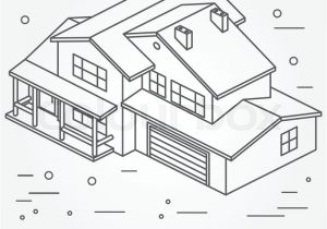 Isometric Drawing House Plans Vector Thin Line Icon isometric Suburban American House