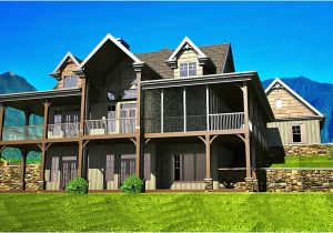Lakefront Home Plans 3 Bedroom Open Floor Plan with Wraparound Porch and Basement