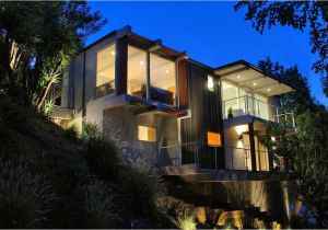 Modern Hillside Home Plans Contemporary Hillside Homes Design Night Lighting
