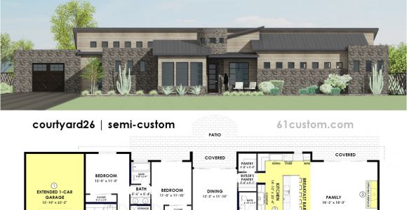 Modern Home Plans with Courtyard Contemporary Side Courtyard House Plan 61custom