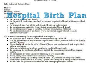 Planning A Home Birth Example Of Hospital Birth Plan Free Printable Planning A Home Birth Example Of Hospital Birth Plan Free Printable