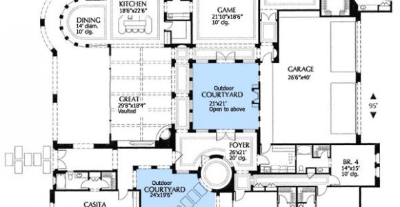 Spanish Home Plans Center Courtyard Pool Plan 16315md Mediterranean Villa with Two Courtyards