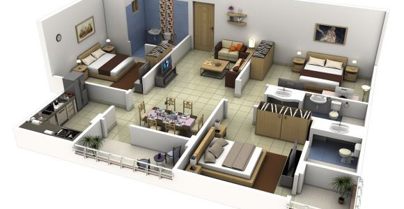 Three Bedroom Home Plan 3 Bedroom Apartment House Plans